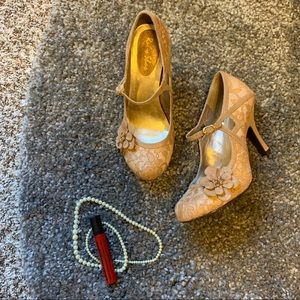 Ruby Shoo Elsy Gold Lace Heels